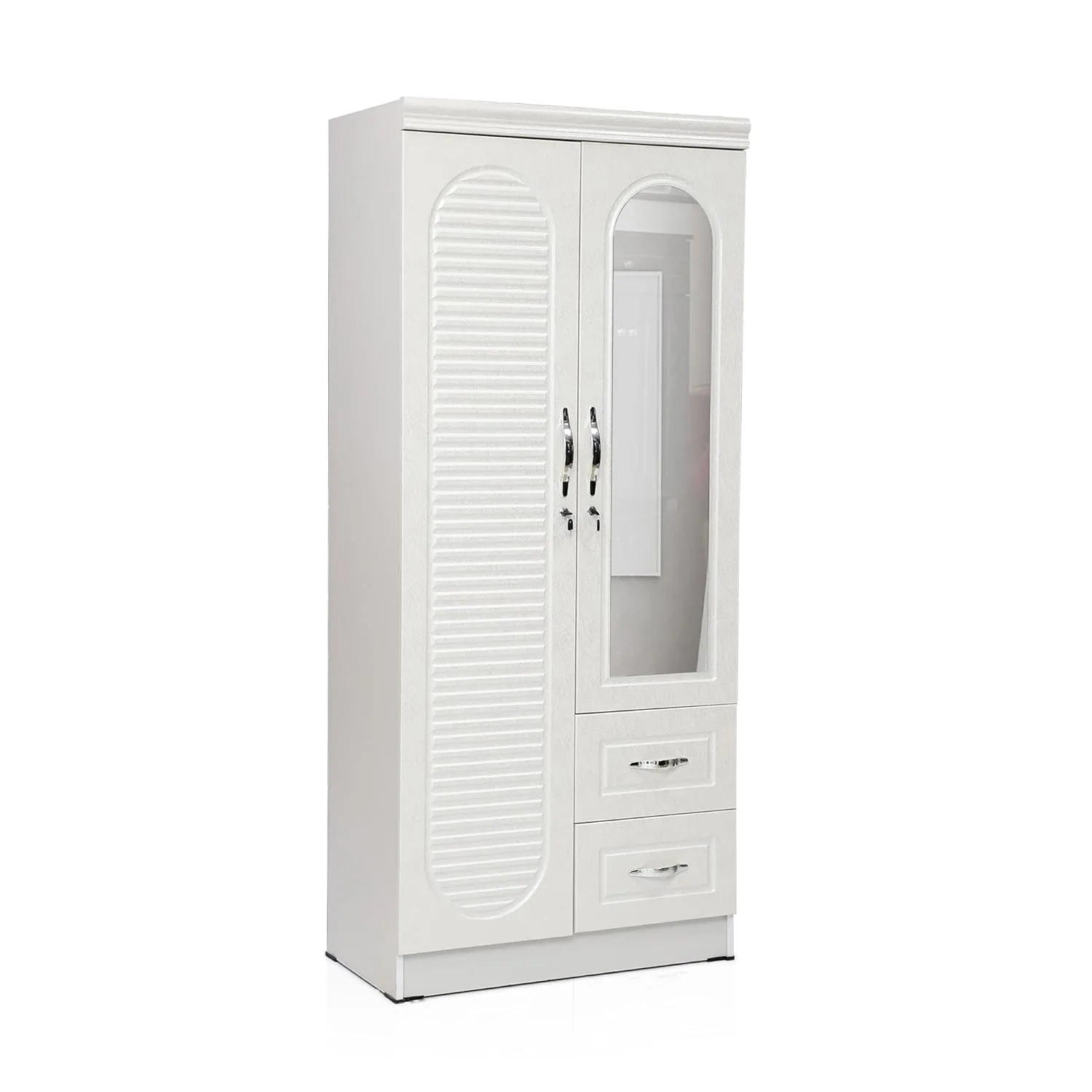 2 Door Wardrobe with Mirror, Shelves & Drawers