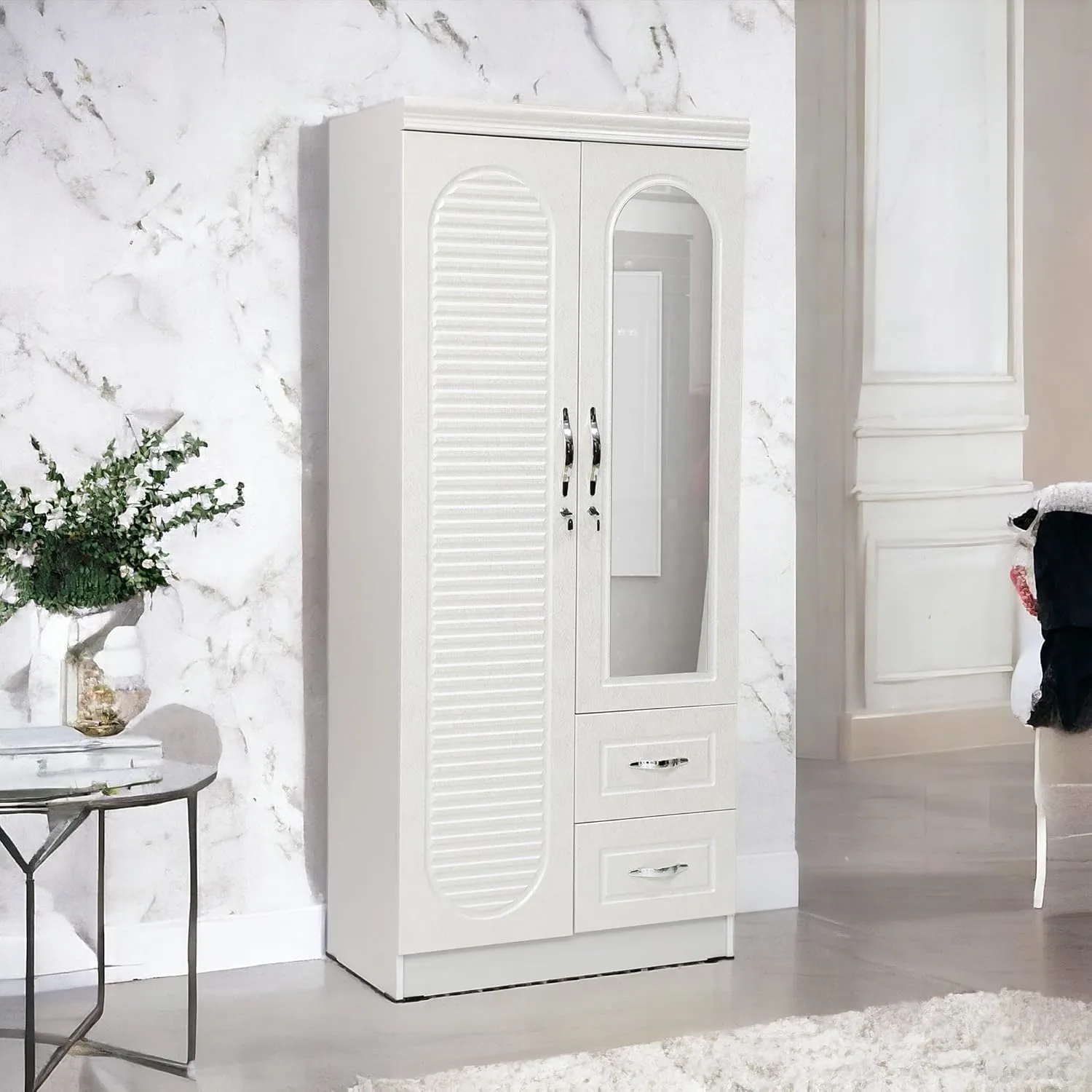 2 Door Wardrobe with Mirror, Shelves & Drawers - Image 2