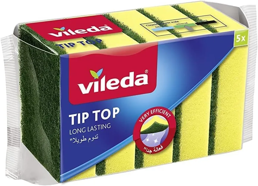 Vileda Dish Sponge Scourer 5 Pack for tough kitchen cleaning and dishwashing