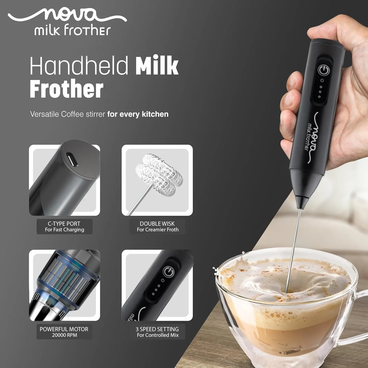 Premium Rechargeable Milk Frother for Coffee - Image 4