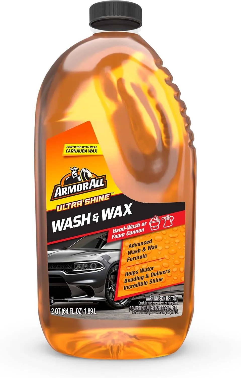 Armor All Ultra Wash Wax 64oz orange-scented car cleaner and wax providing shine, protection, and gentle cleaning for all car surfaces.