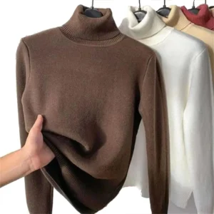 Thermal turtleneck sweater with thick fleece lining for winter warmth