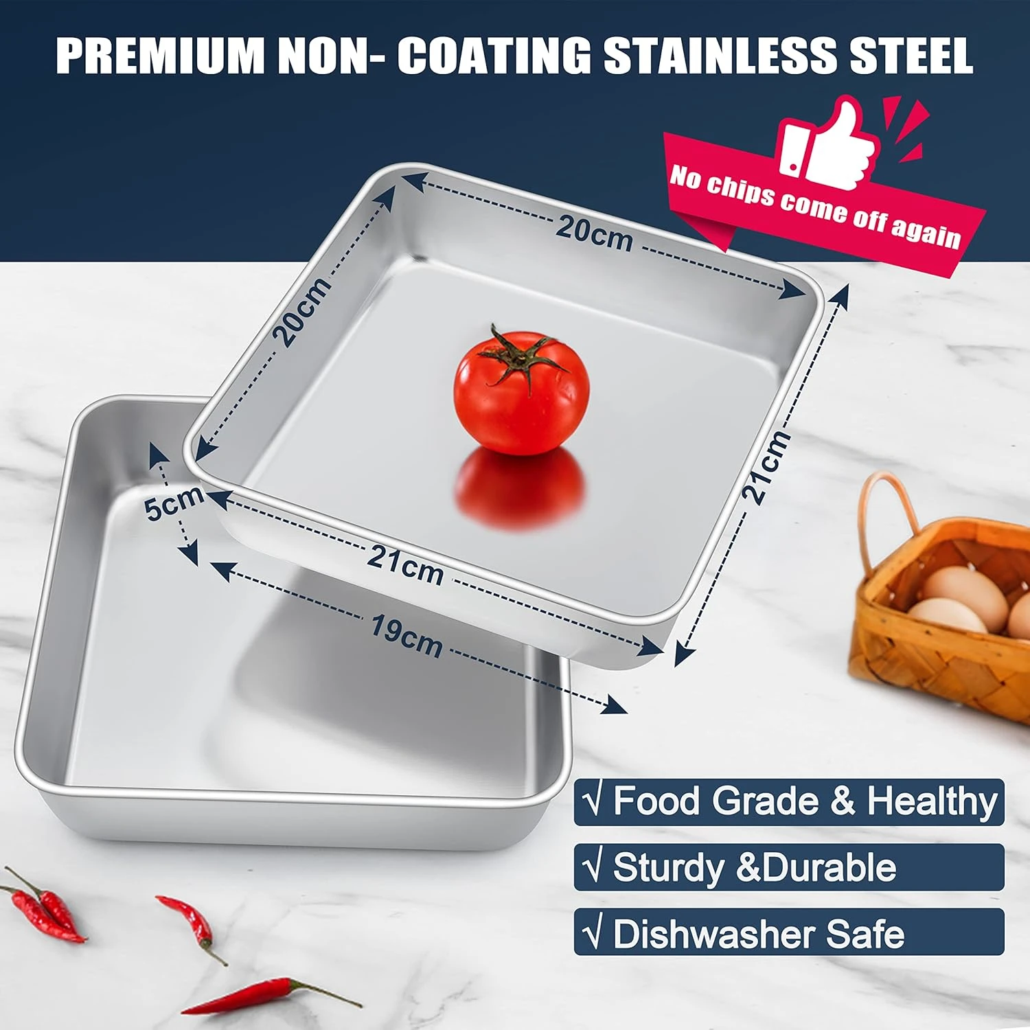 8 Inch Baking Tin Set Stainless Steel Square Cake Pan - Image 2