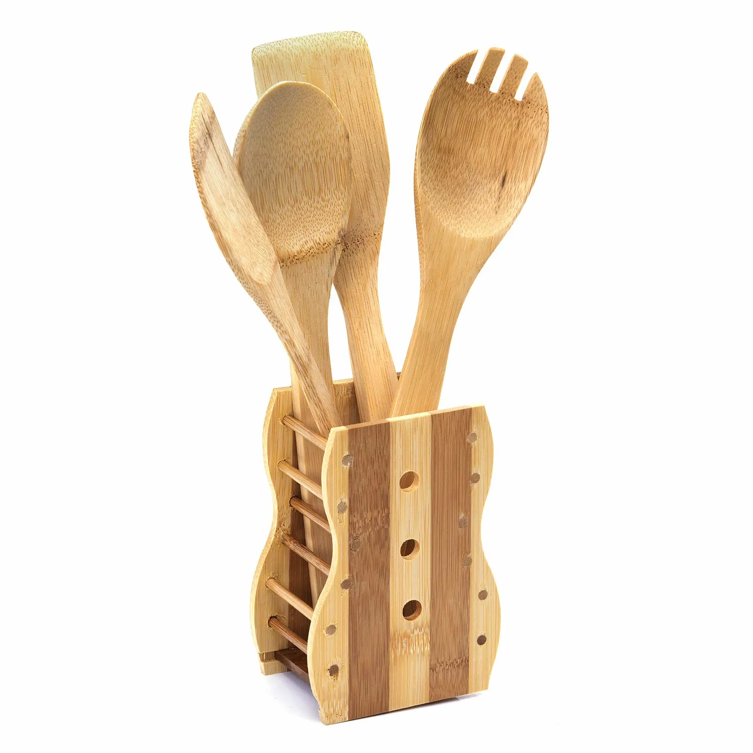Bamboo Kitchen Utensil Set - Wood Cooking Spoons Spatulas