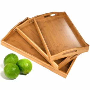 Bamboo Serving Tray Set - Large Wood Trays with Handles