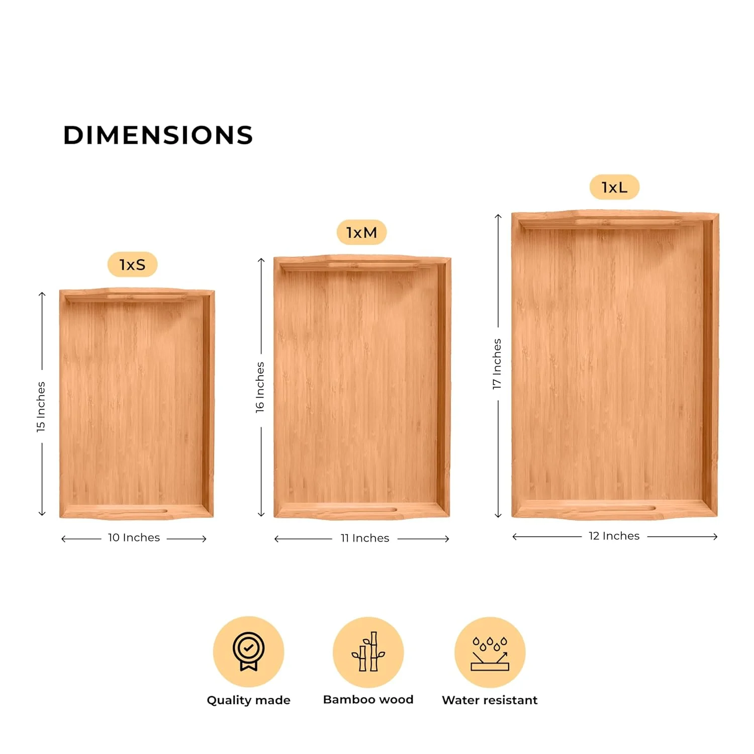 Bamboo Serving Trays with Handles - Set of 3 Nesting - Image 3