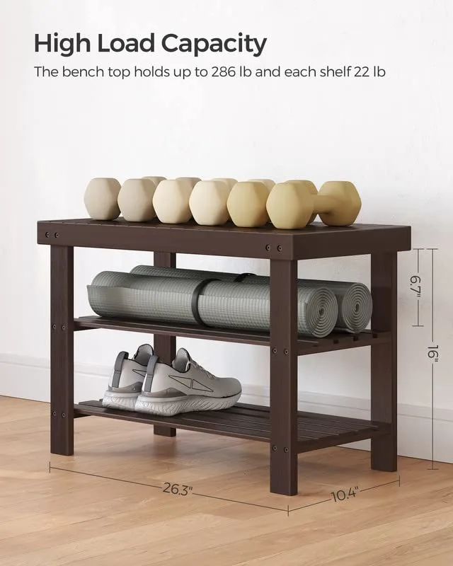 Bamboo Shoe Bench Rack Organizer Entryway - Image 3