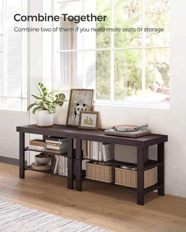 Bamboo Shoe Bench Rack Organizer Entryway - Image 4