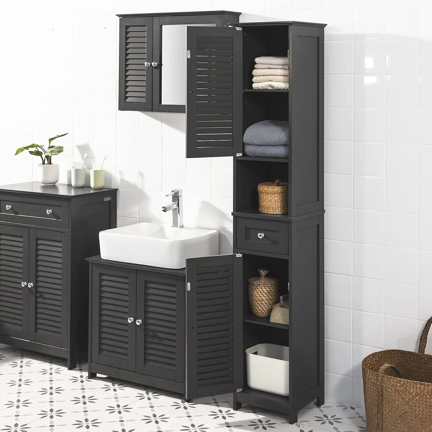 Bathroom Cabinet Storage Organizer Cupboard with Drawer - Image 2
