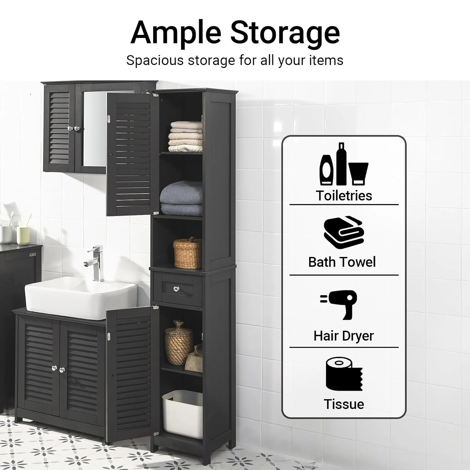 Bathroom Cabinet Storage Organizer Cupboard with Drawer - Image 4