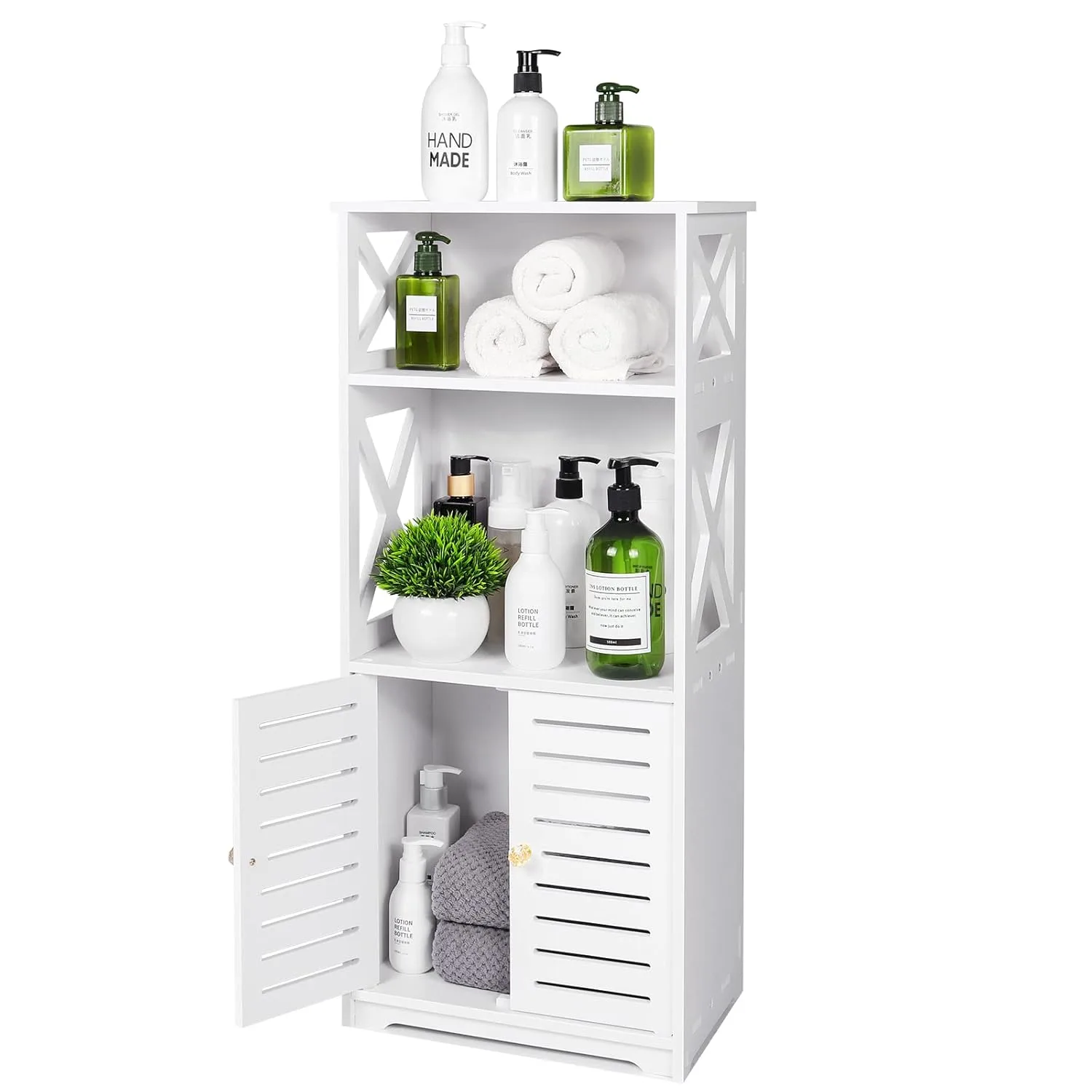 Bathroom Floor Cabinet Storage Organizer White