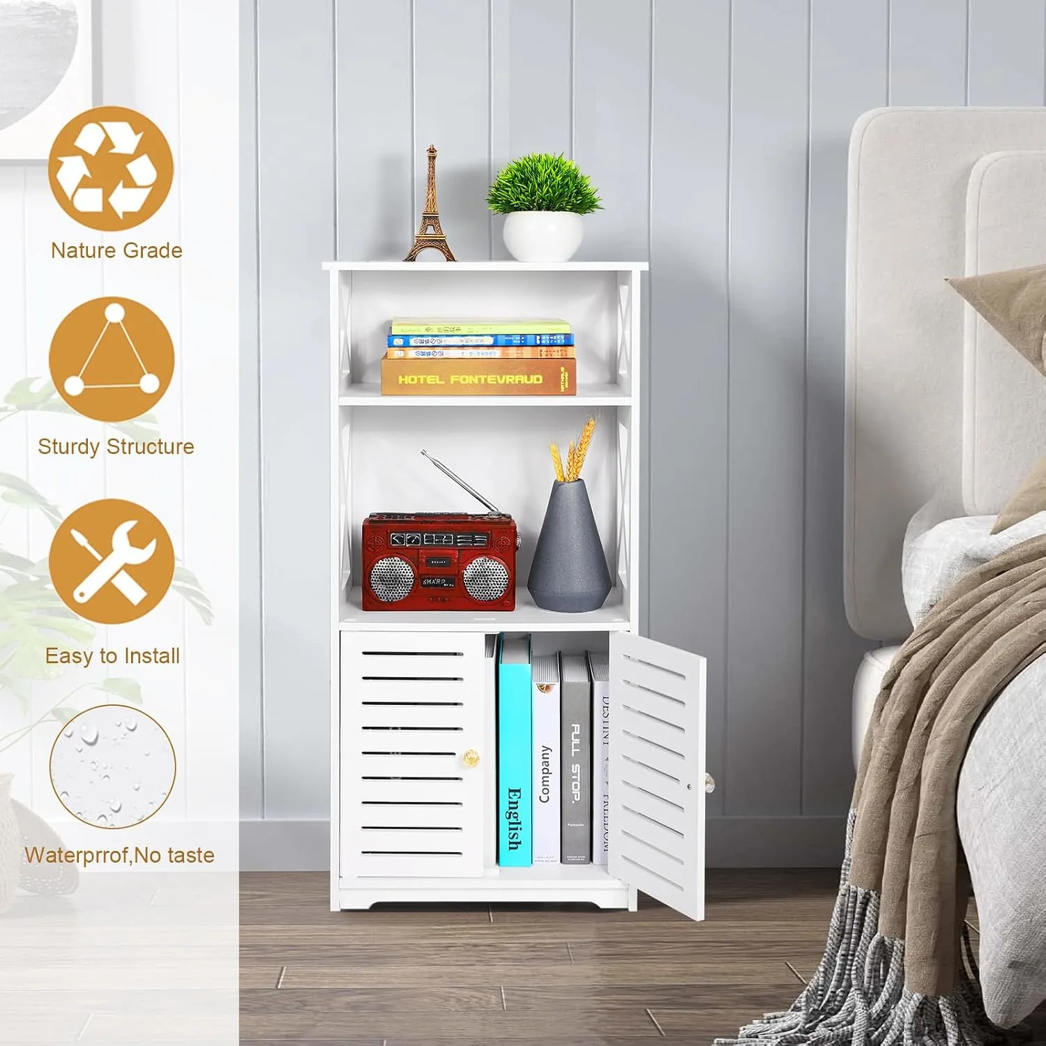 Bathroom Floor Cabinet Storage Organizer White - Image 4