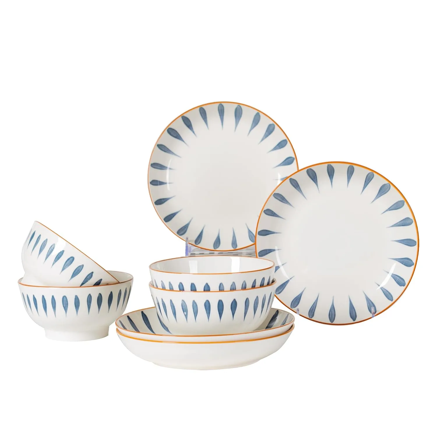 Blue & White Dinnerware Set - 8 Piece Ceramic Dish Set