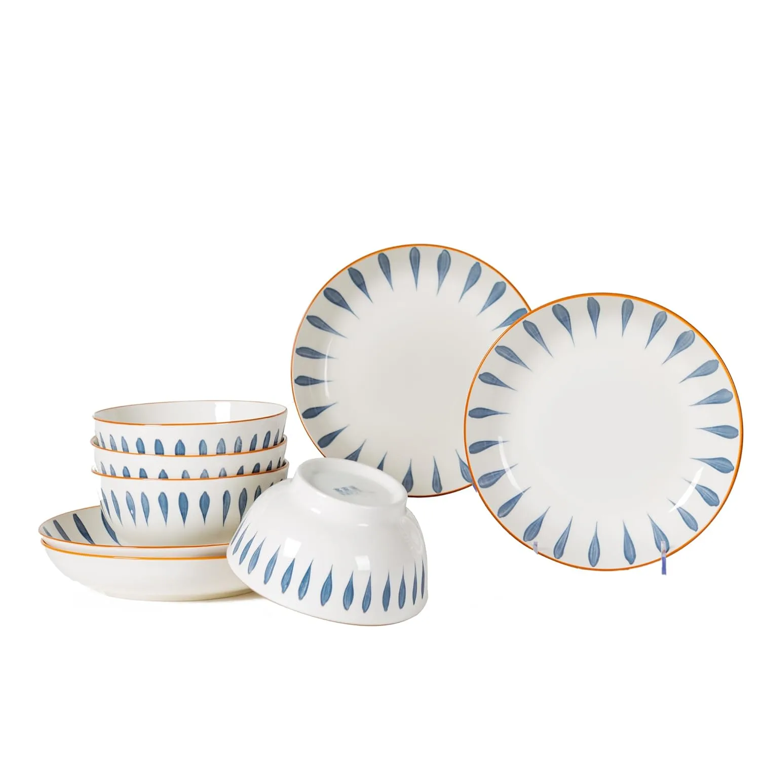 Blue & White Dinnerware Set - 8 Piece Ceramic Dish Set - Image 2