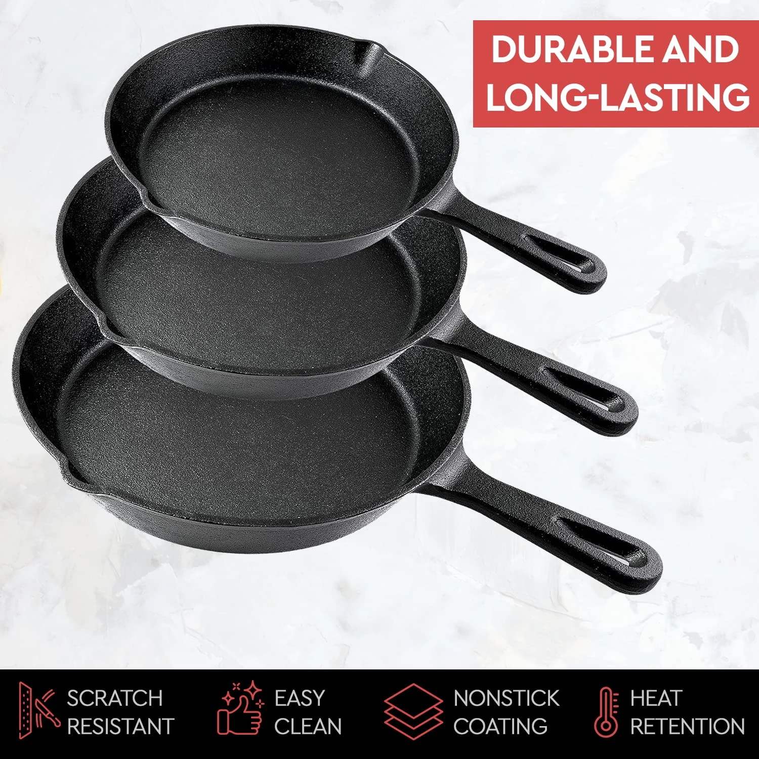 Cast Iron Skillet Set - Pre-Seasoned Cookware - Image 2