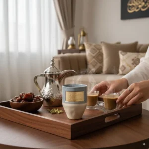 Ceramic Coffee Mug Copper Inscription Recyclable Gray