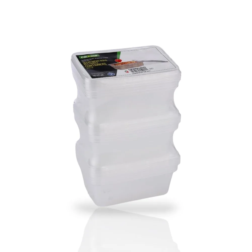 15 Pack Clear Food Containers 750ml - Microwave Safe