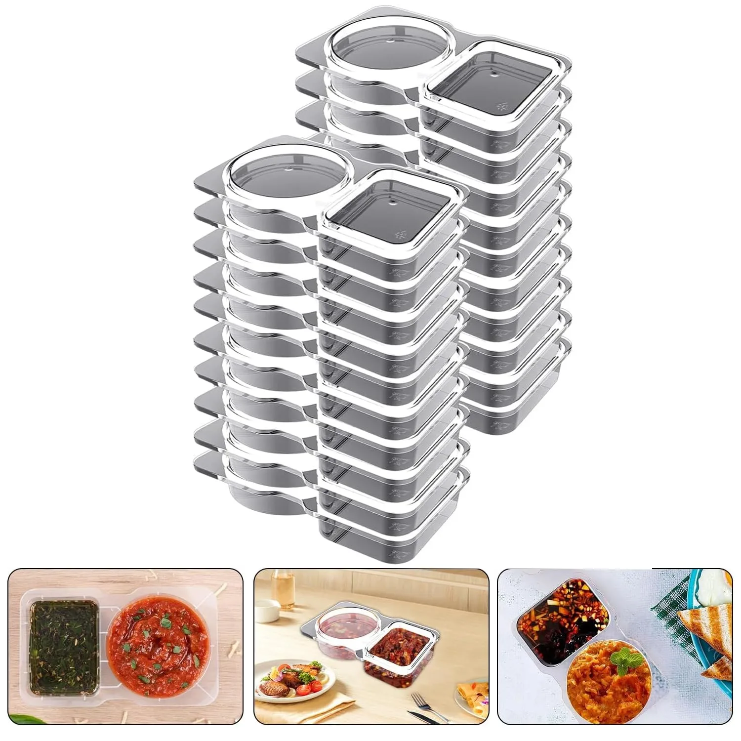 Double Condiment Container 2 Compartment with Lids