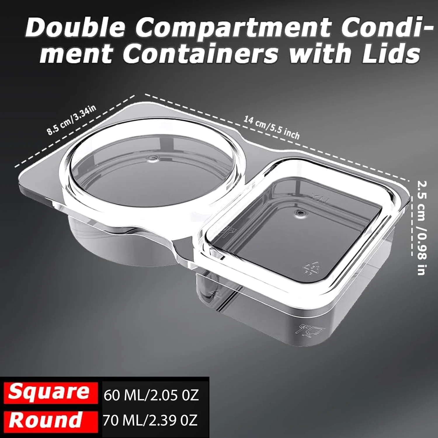 Double Condiment Container 2 Compartment with Lids - Image 2