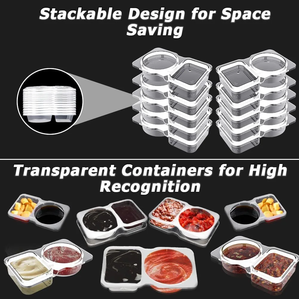 Double Condiment Container 2 Compartment with Lids - Image 4