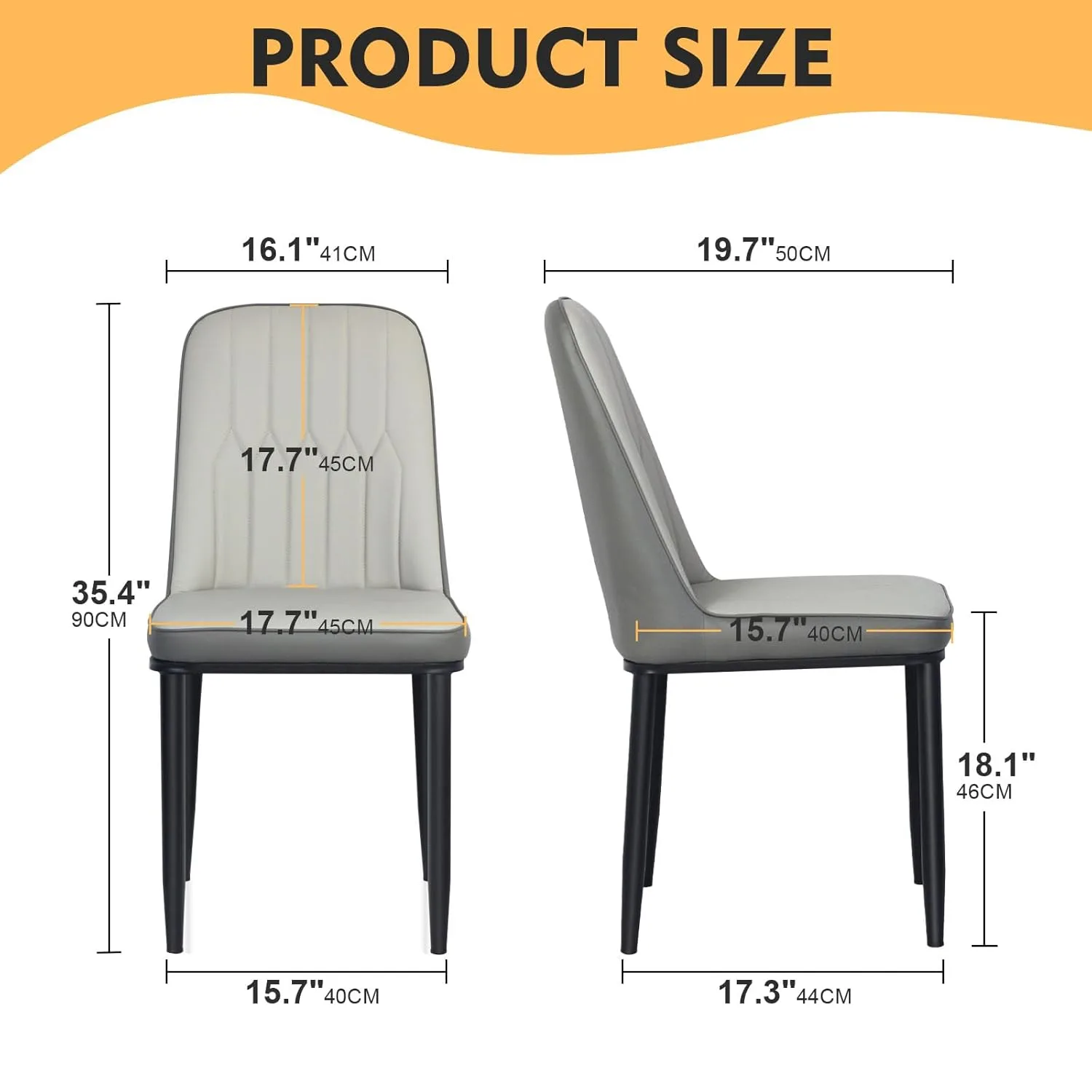 Modern Dining Chair PU Leather Kitchen Chair Orange - Image 2