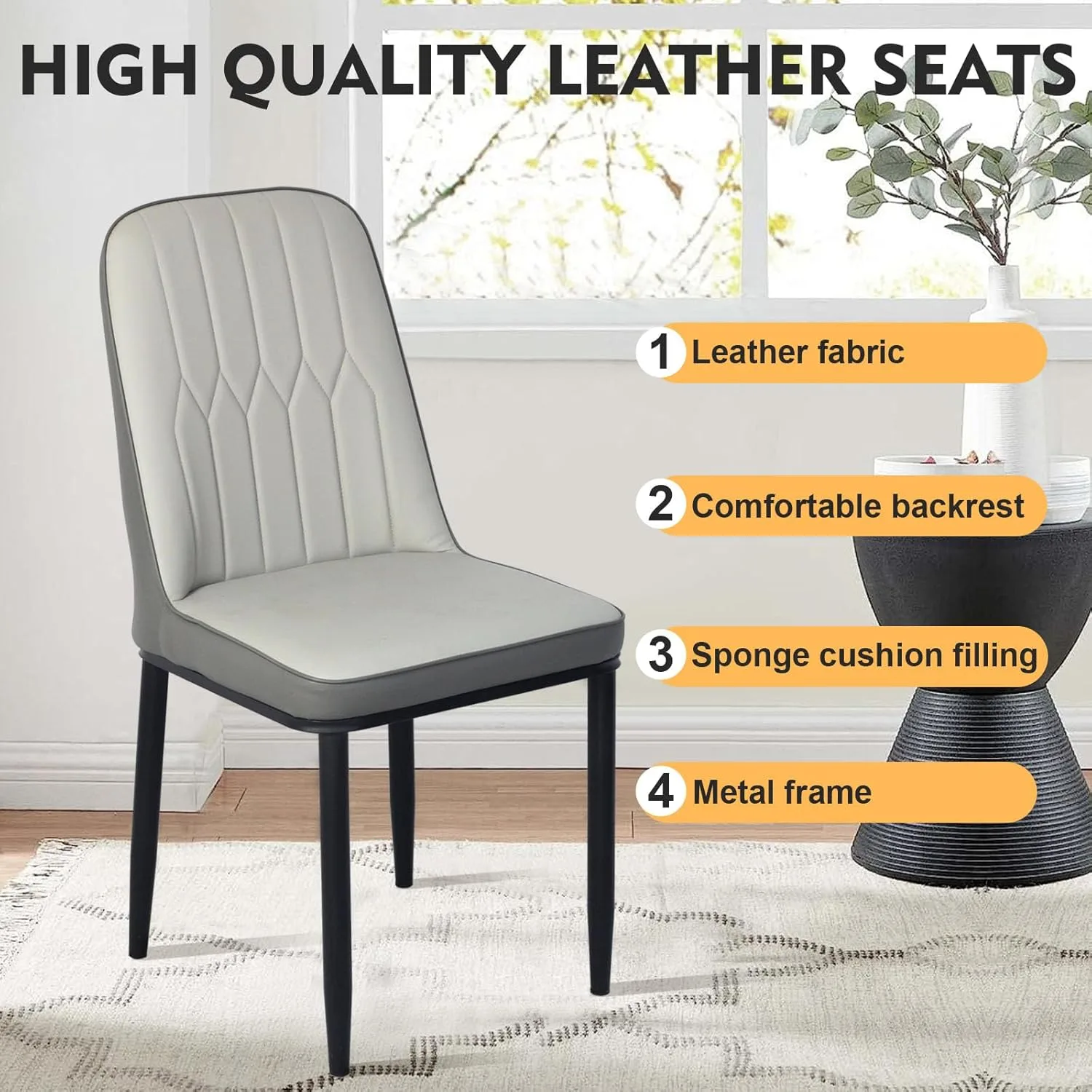 Modern Dining Chair PU Leather Kitchen Chair Orange - Image 3