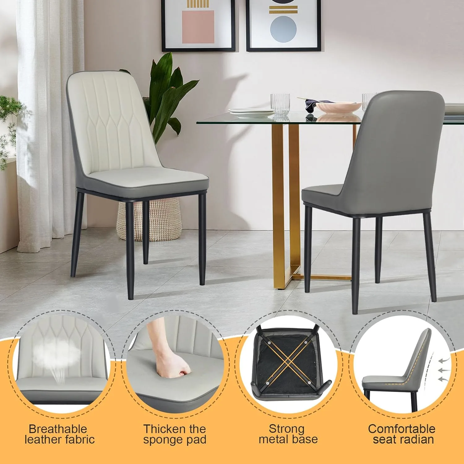 Modern Dining Chair PU Leather Kitchen Chair Orange - Image 4