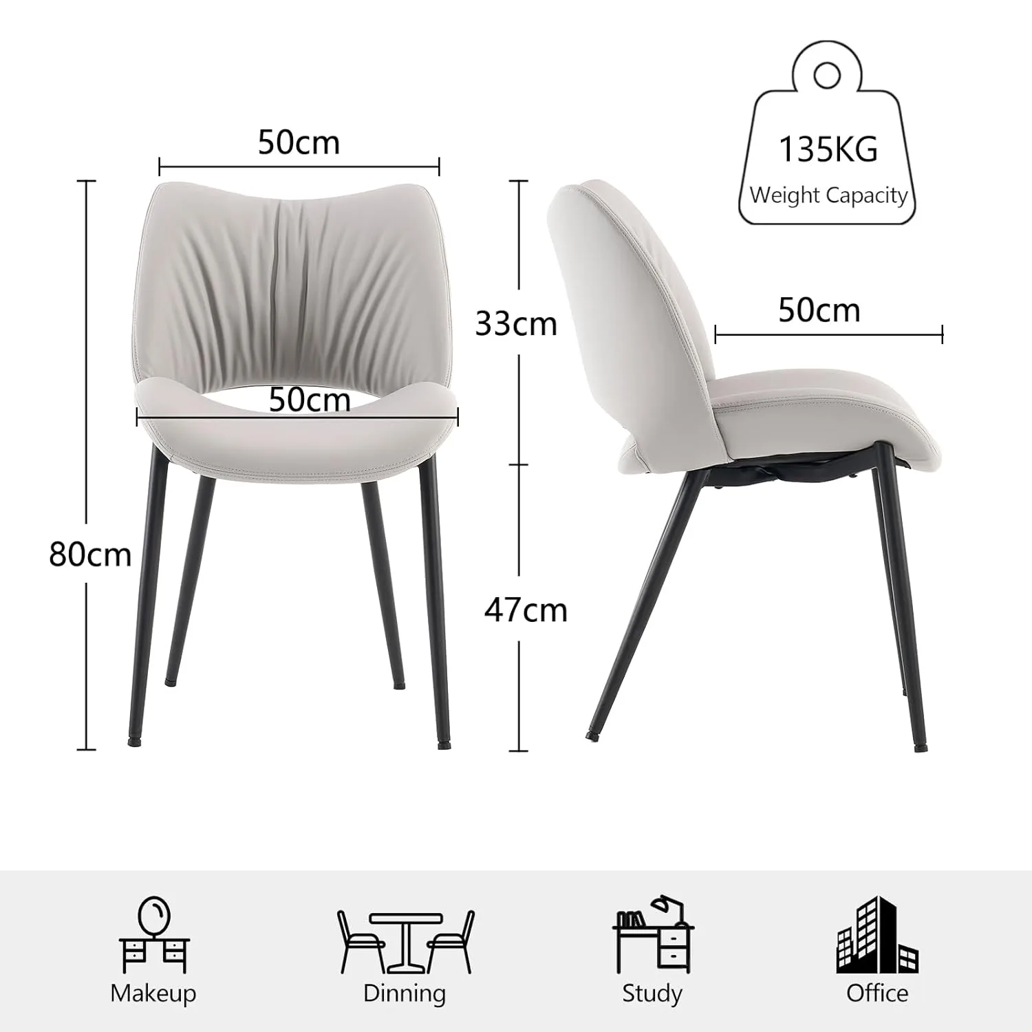 Dining Chairs Set of 2 Faux Leather Kitchen Chairs - Image 2