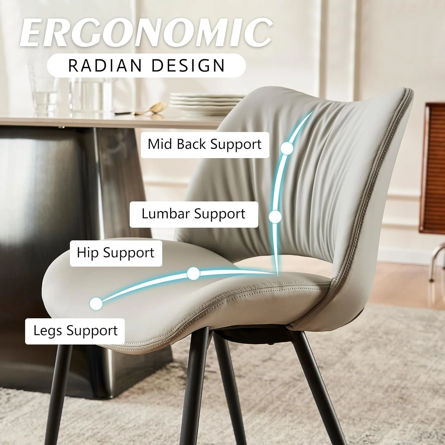 Dining Chairs Set of 2 Faux Leather Kitchen Chairs - Image 3