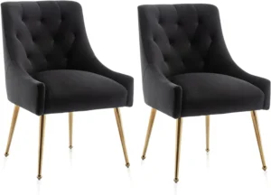 Dining Chairs Set of 2 Velvet Accent Chair Gold Legs