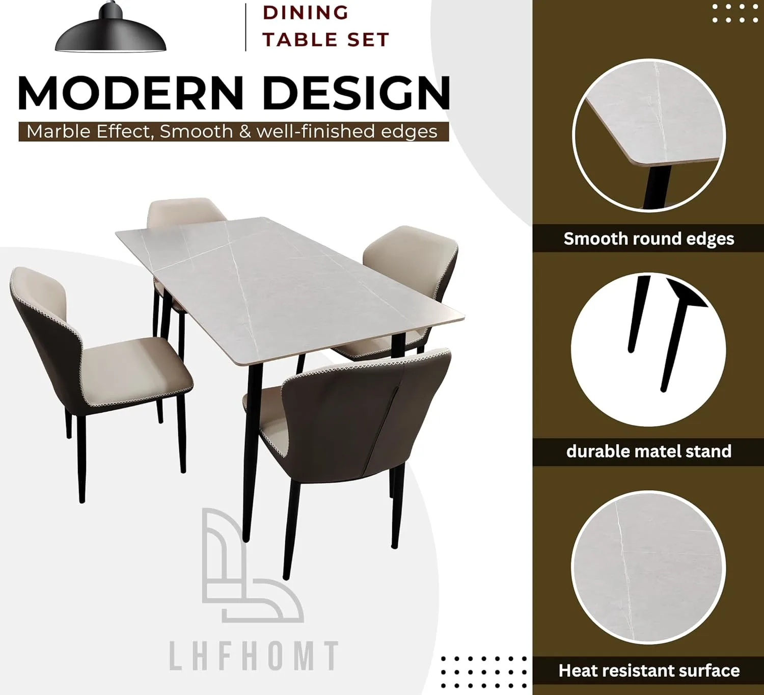 5-Piece Dining Set Modern Table & 4 Chairs - Image 2