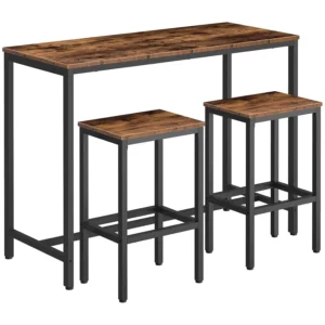Dining Table Set with 2 Bar Stools, Rustic Brown