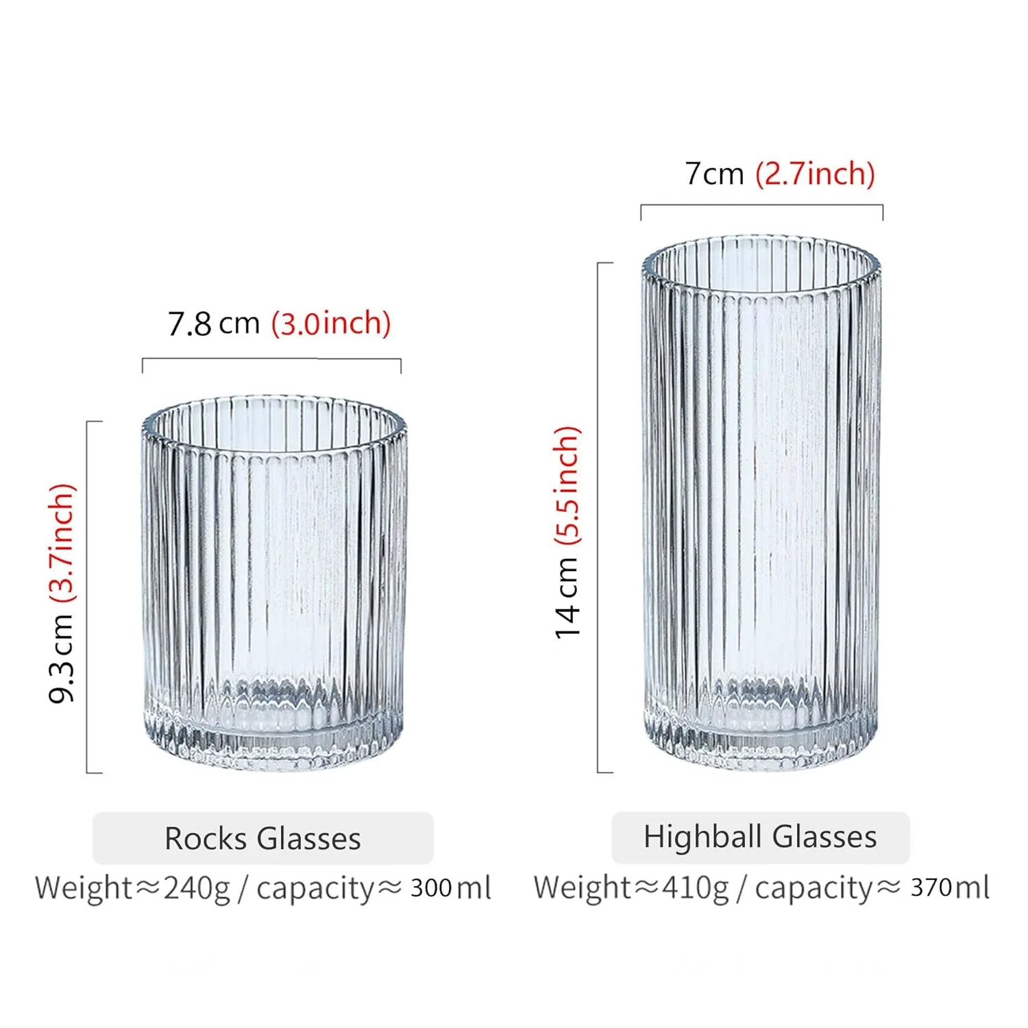 Drinking Glasses Set Ribbed Glassware Highball Cups 12 oz - Image 2