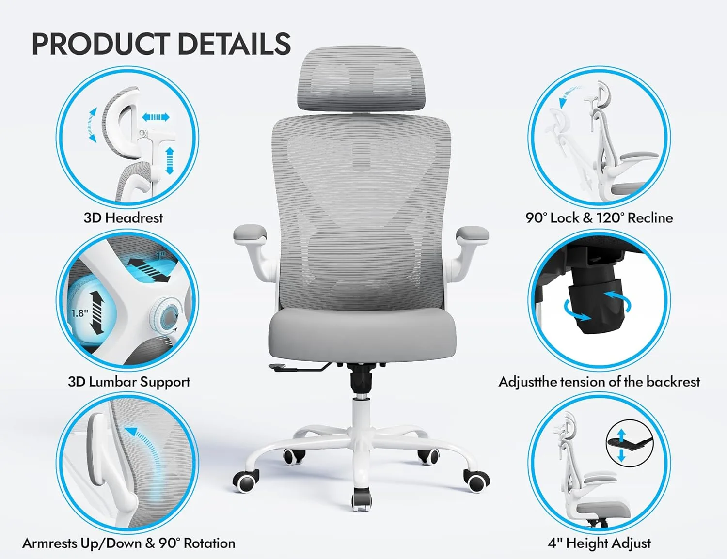 Ergonomic Office Chair Desk Gaming Chair with Lumbar Support - Image 4