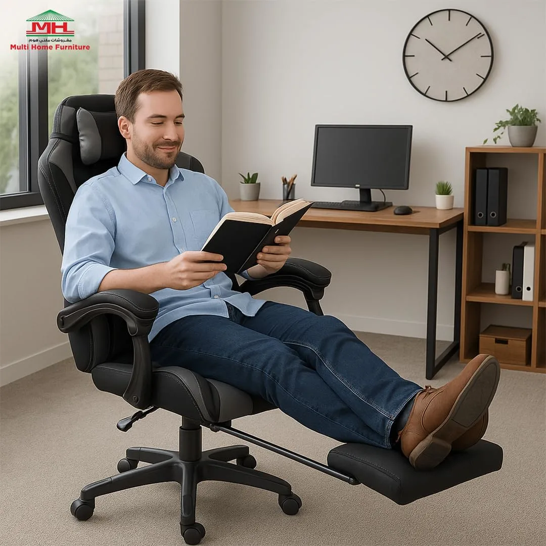 Gaming Chair Ergonomic PC Office Chair with Footrest Red - Image 2