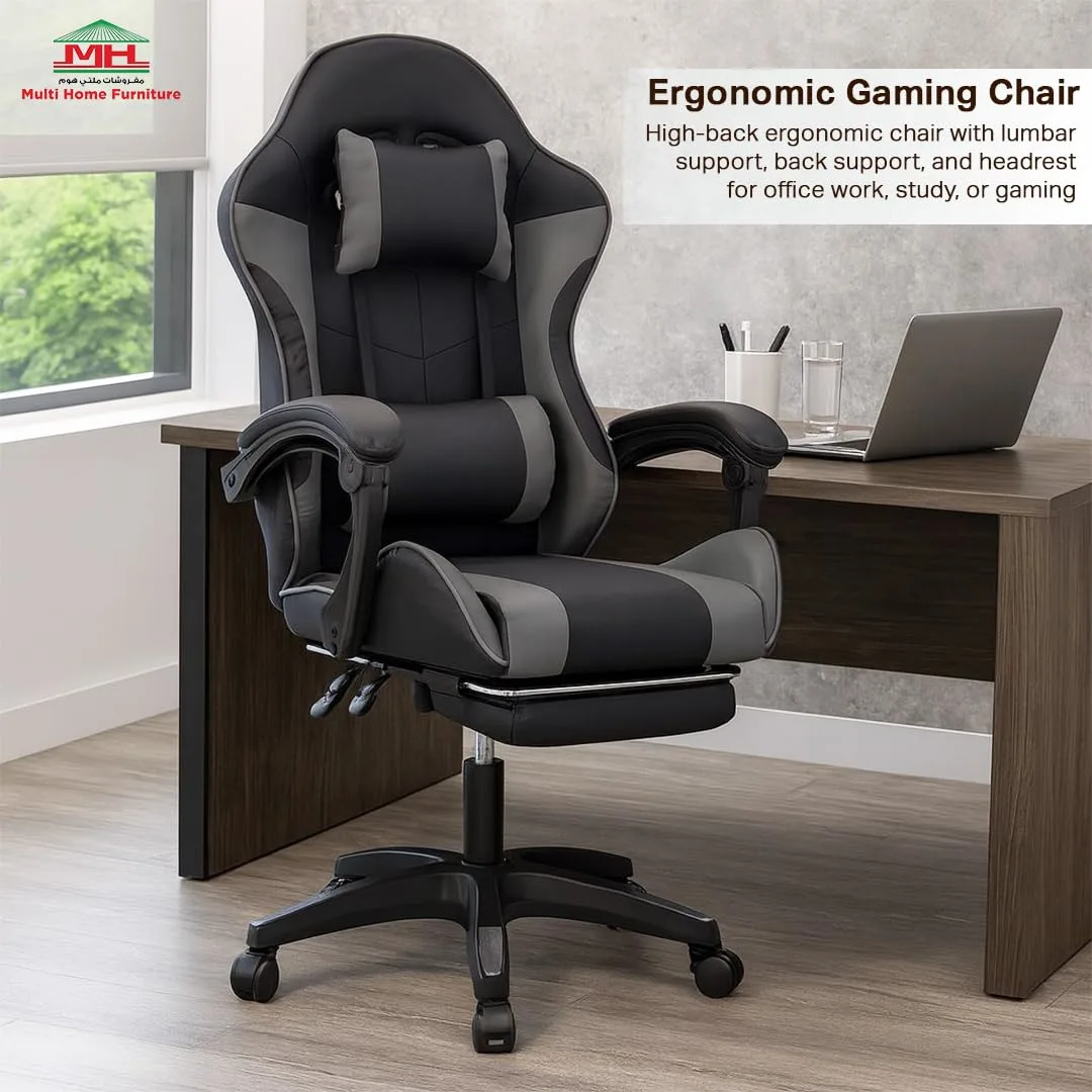 Gaming Chair Ergonomic PC Office Chair with Footrest Red - Image 3
