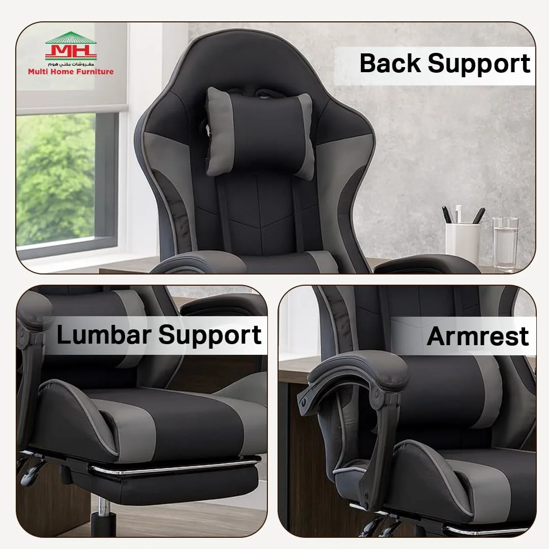 Gaming Chair Ergonomic PC Office Chair with Footrest Red - Image 4