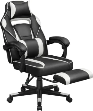 Gaming Chair Ergonomic Leather Black White