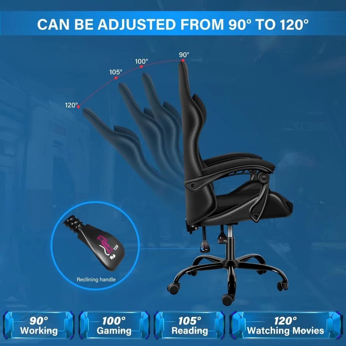 Ergonomic Gaming Chair, Reclining, Lumbar Support - Image 3