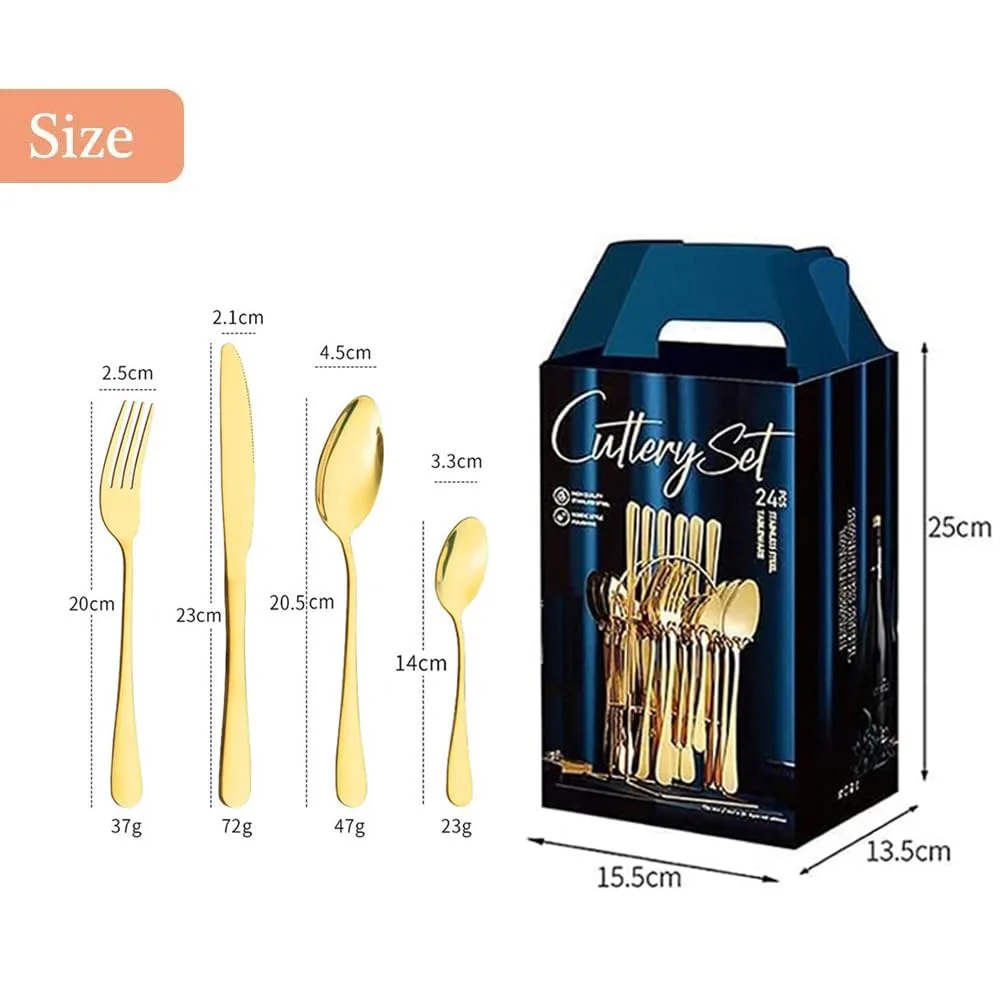 24 Piece Gold Flatware Set Stainless Steel Cutlery - Image 2
