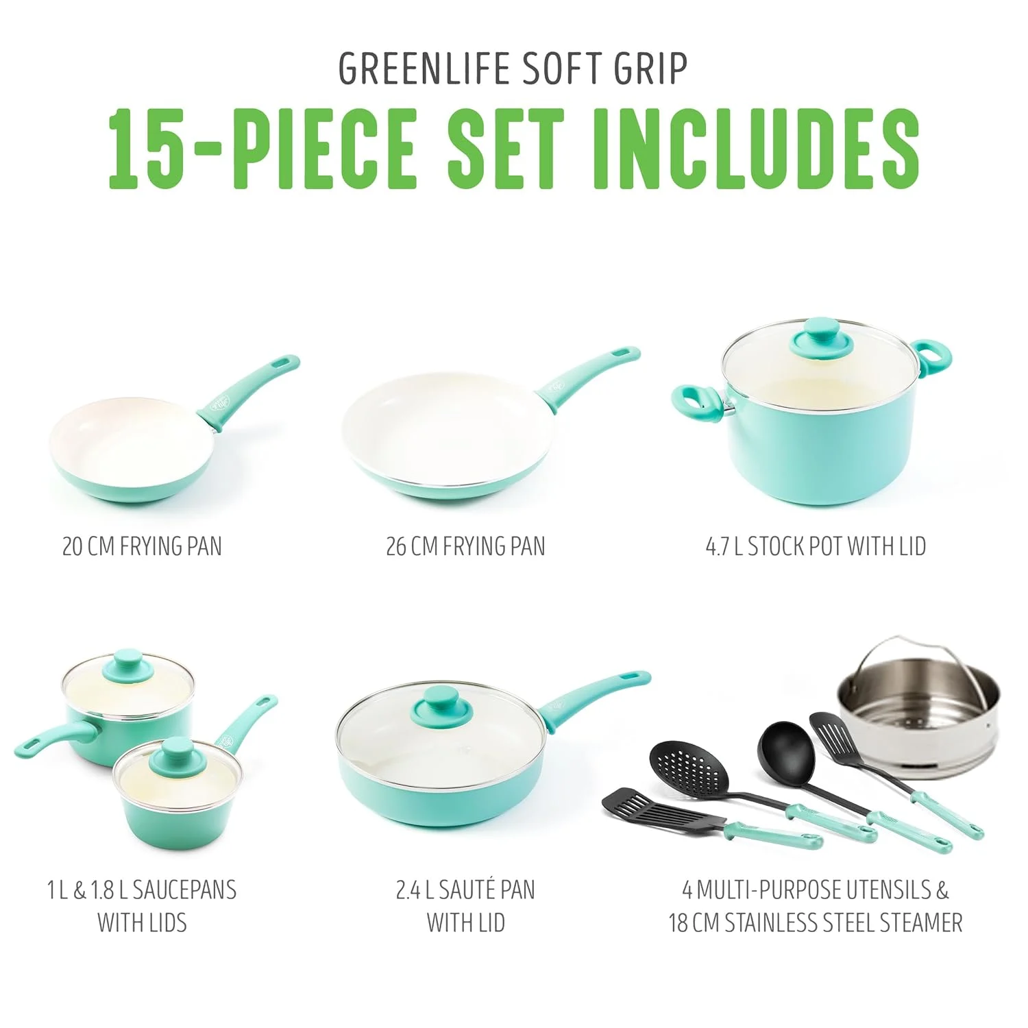GreenLife Nonstick Cookware Set - 15 Piece - Image 3