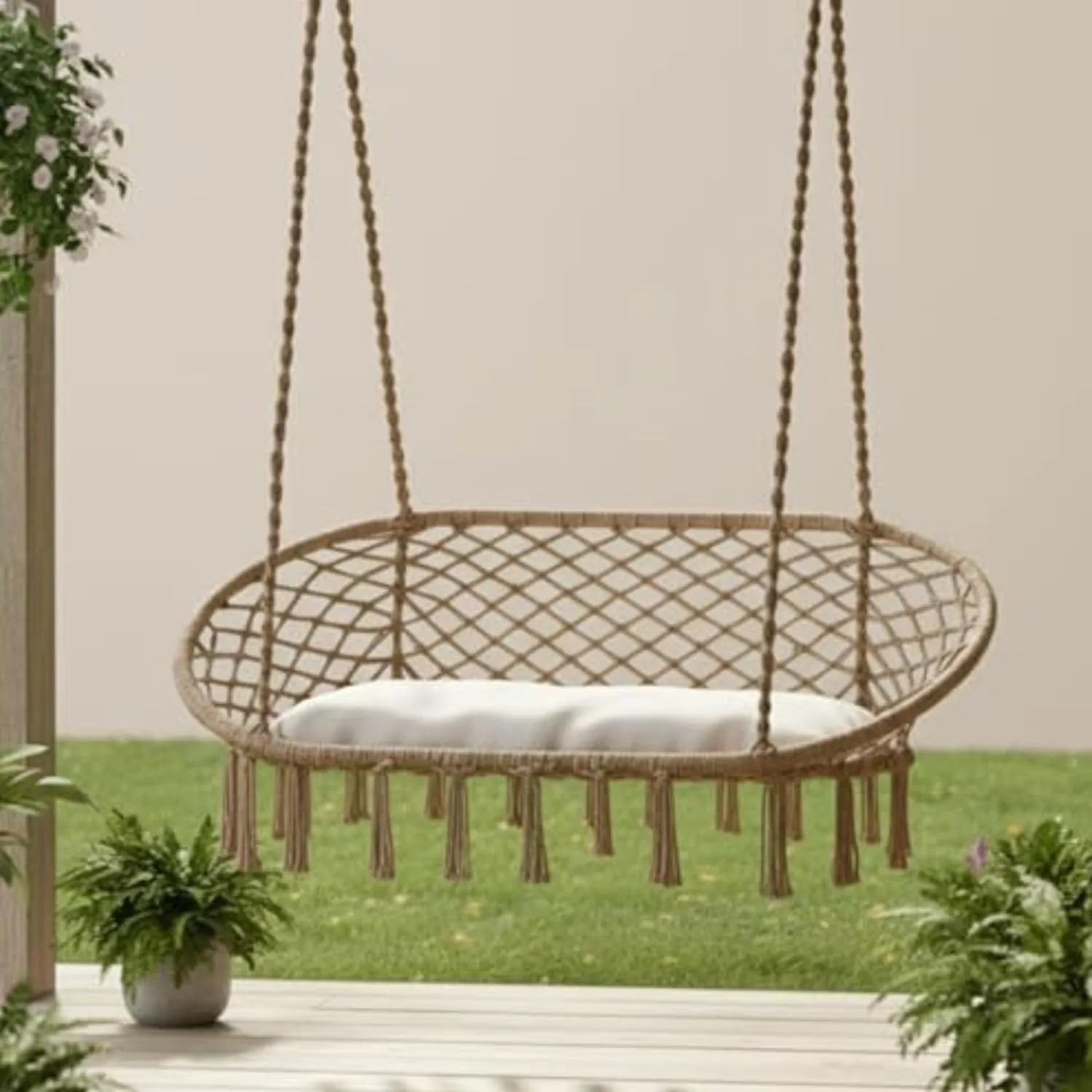 2-Seat Hammock Swing Chair - Boho Macrame, 700 lbs Capacity