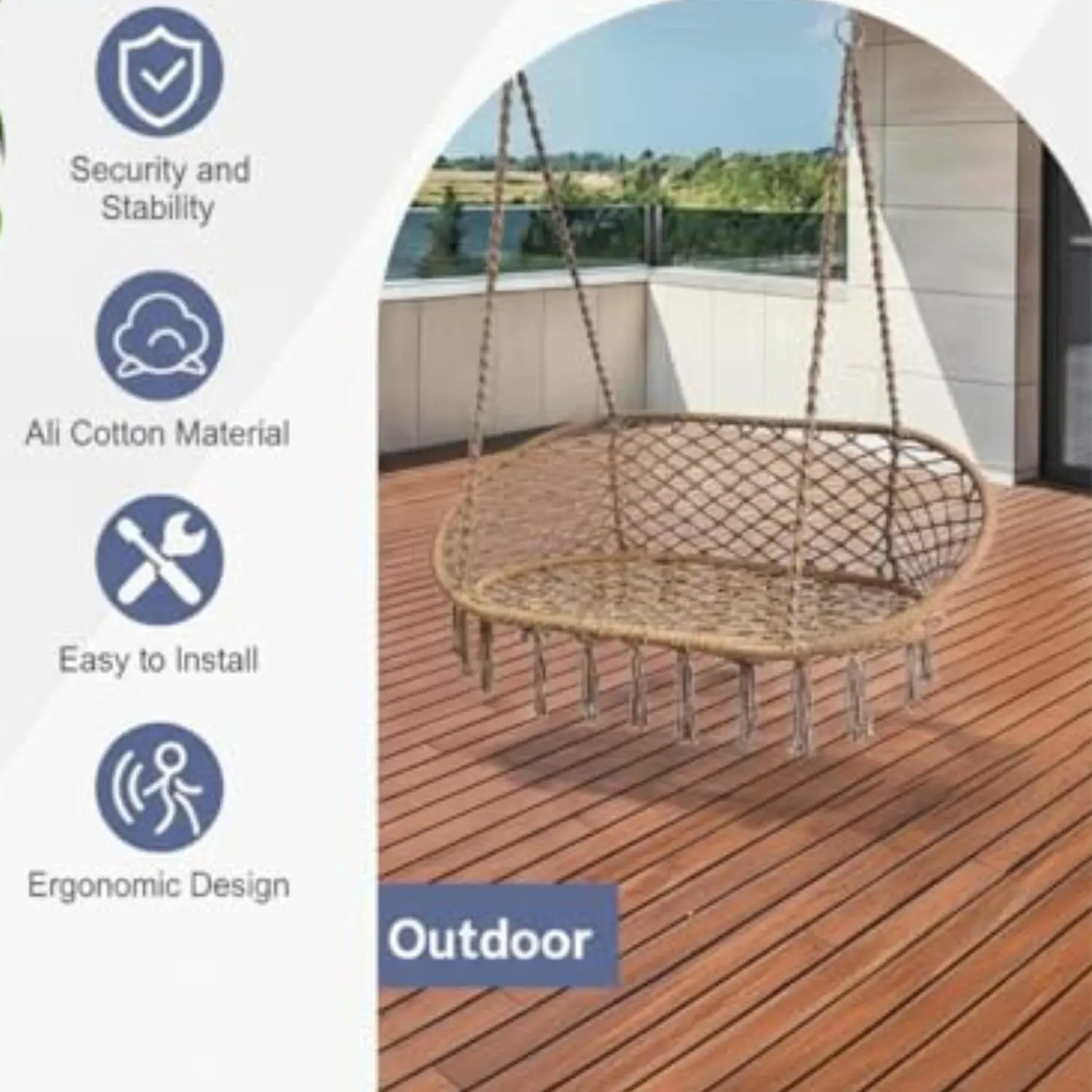 2-Seat Hammock Swing Chair - Boho Macrame, 700 lbs Capacity - Image 4