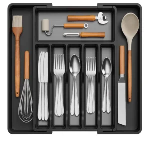 Kitchen Drawer Organizer - Utensil Tray, Black