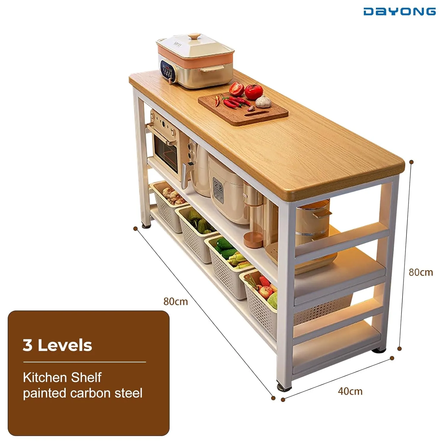 Kitchen Island with Storage - DAYONG 3-Tier 80CM - Image 2