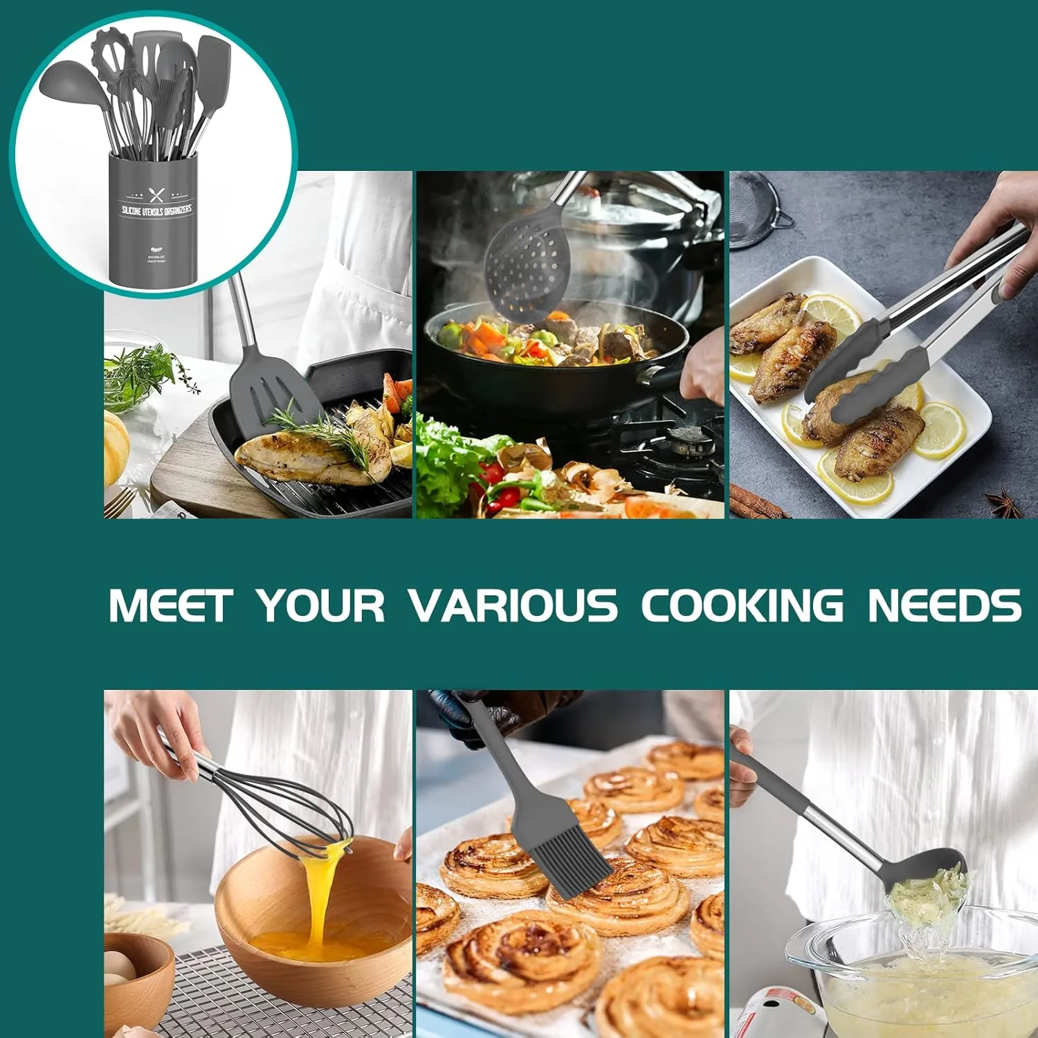 Kitchen Utensils Set 15 Pcs Silicone Heat Resistant - Image 4