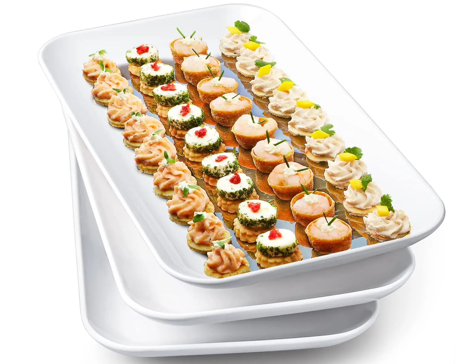Large Serving Platter Set - White Rectangular Plates