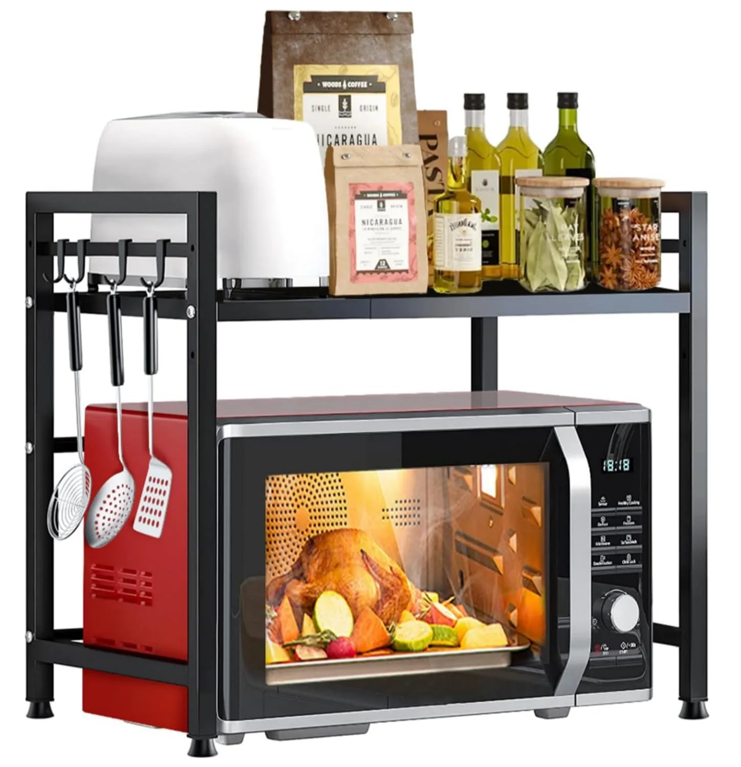 Expandable Microwave Oven Rack Stand Kitchen Storage