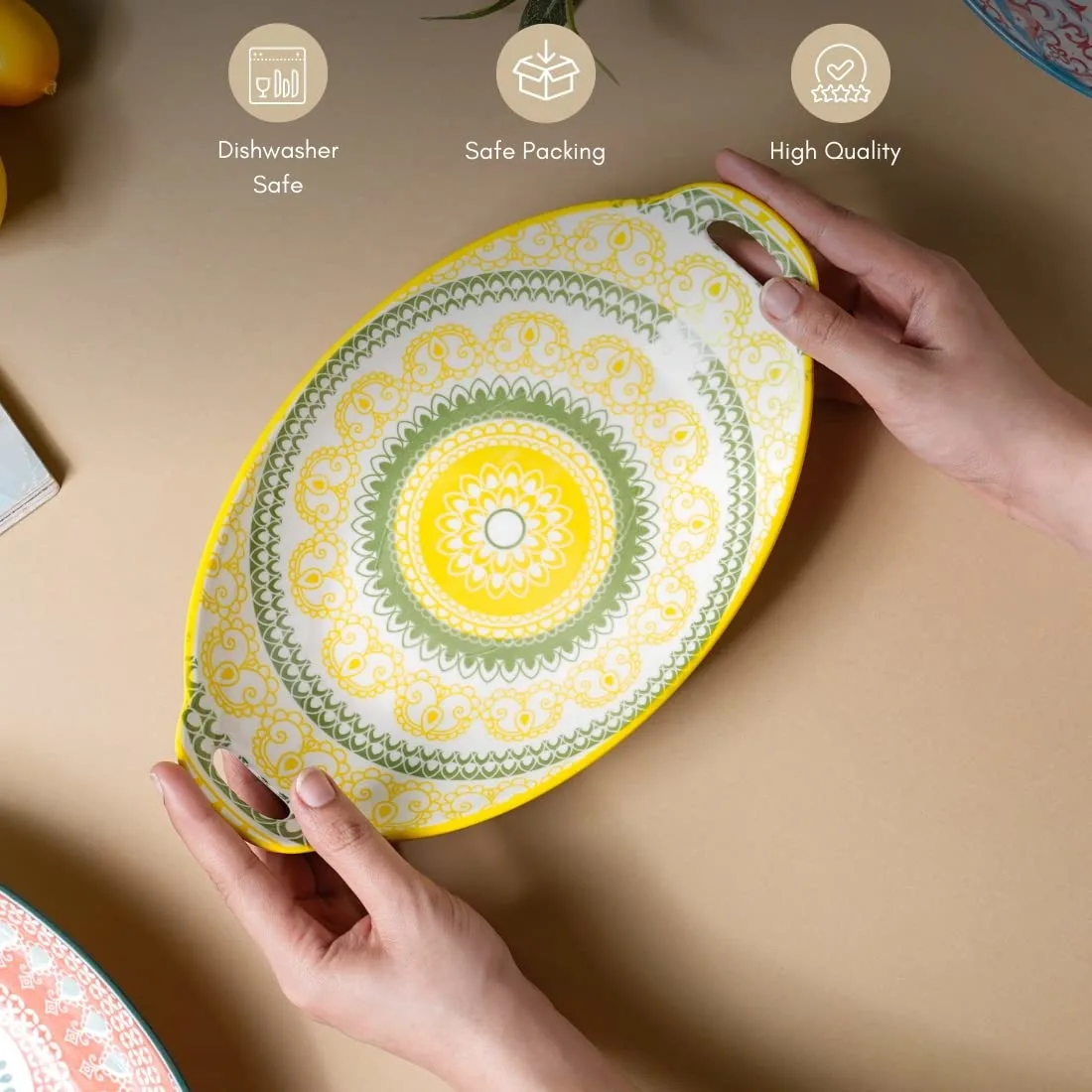 Nestasia Mandala Ceramic Long Dish with Handles - Image 4