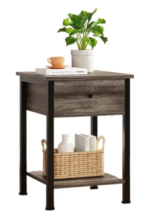 SKY-TOUCH Nightstand Bedside Table Gray End Table